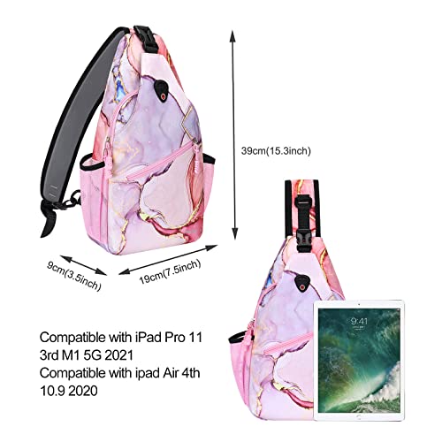 MOSISO Sling Backpack, Multipurpose Travel Hiking Daypack Rope Crossbody Shoulder Bag Marble MO-MBH216