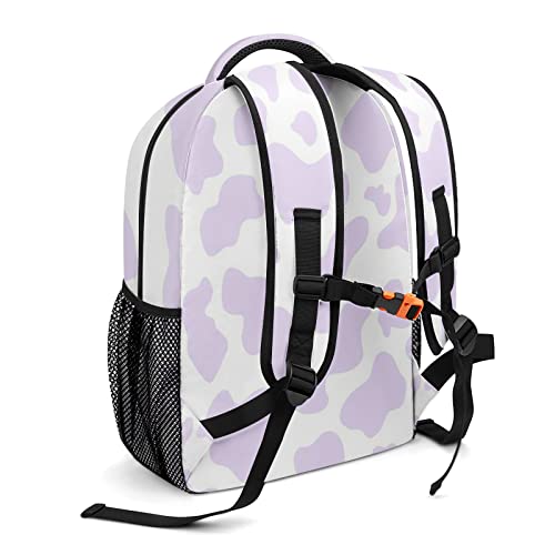 Cow Pattern Purple Backpack Personalized Name Waterproof Travel Bags for Men Women