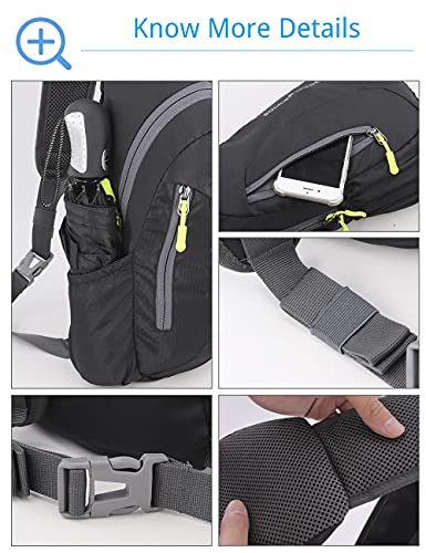 PivotWing Sling Bags for Men Womens Lightweight Small One Strap Chest Side Bag Mini Crossbody Day Pack Everyday Sling Backpack Bodybag for Trip Gym Outdoor Dog Walking Black