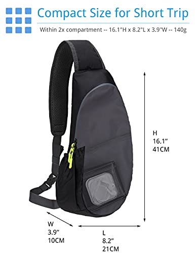 PivotWing Sling Bags for Men Womens Lightweight Small One Strap Chest Side Bag Mini Crossbody Day Pack Everyday Sling Backpack Bodybag for Trip Gym Outdoor Dog Walking Black