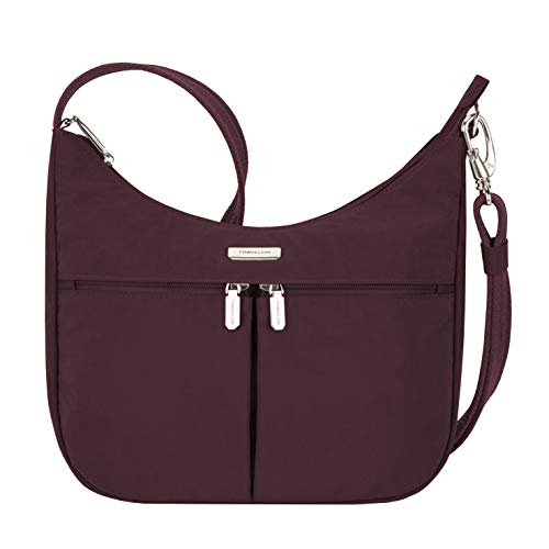 Travelon Anti-Theft Essentials East/West Hobo Bag, Dark Bordeaux, 10.25 W x 9.5H x 3 D