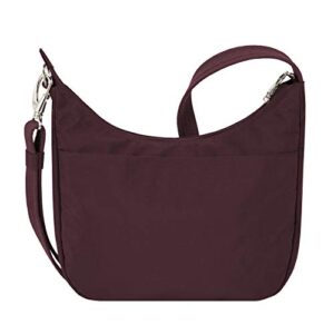 Travelon Anti-Theft Essentials East/West Hobo Bag, Dark Bordeaux, 10.25 W x 9.5H x 3 D