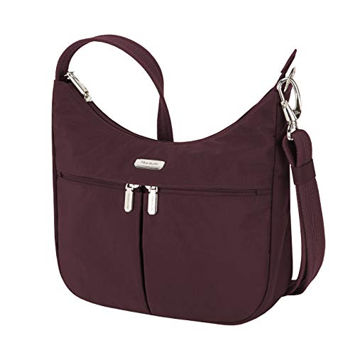 Travelon Anti-Theft Essentials East/West Hobo Bag, Dark Bordeaux, 10.25 W x 9.5H x 3 D