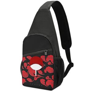 small sling crossbody bag anime printing multifunction chest shoulder bag waterproof hiking travel bag with adjustable strap for women men (black)