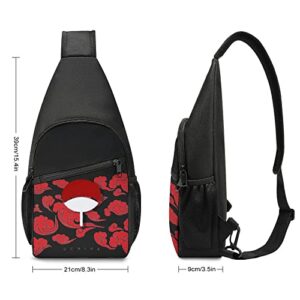 Small Sling Crossbody Bag Anime Printing Multifunction Chest Shoulder Bag Waterproof Hiking Travel Bag with Adjustable Strap for Women Men (Black)