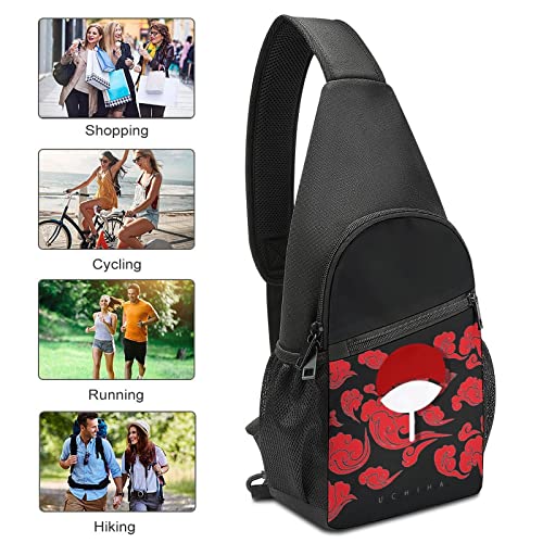 Small Sling Crossbody Bag Anime Printing Multifunction Chest Shoulder Bag Waterproof Hiking Travel Bag with Adjustable Strap for Women Men (Black)