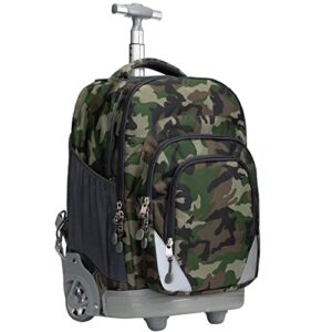 weishengda 18 inches wheeled rolling backpack for adults and school students short trip books laptop trolley bags, green camo