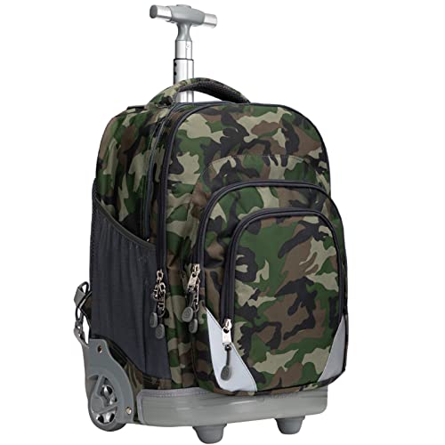 WEISHENGDA 18 inches Wheeled Rolling Backpack for Adults and School Students Short Trip Books Laptop Trolley Bags, Green Camo