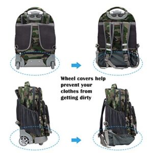 WEISHENGDA 18 inches Wheeled Rolling Backpack for Adults and School Students Short Trip Books Laptop Trolley Bags, Green Camo