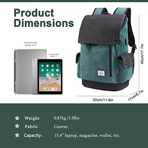 WindTook Travel Laptop Backpack for Women Canvas Daypack College School Bookbag Fit for 15 Inch Notebook, Oil Green