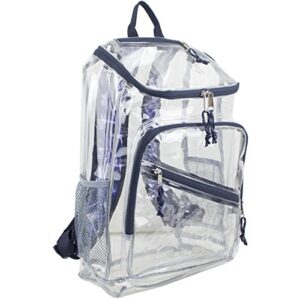 eastsport durable clear top loader backpack with adjustable printed straps – transparent – navy blue/purple/brushstroke print straps