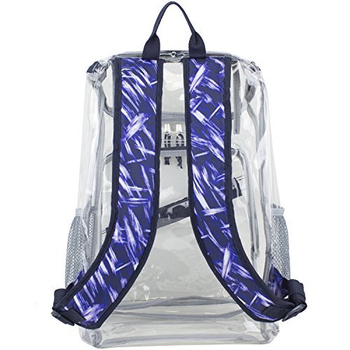 Eastsport Durable Clear Top Loader Backpack with Adjustable Printed Straps - Transparent - Navy Blue/Purple/Brushstroke Print Straps