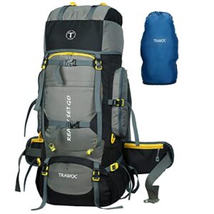 trawoc 80l travel backpack for outdoor sport camp hiking trekking bag camping rucksack hk007 (grey)