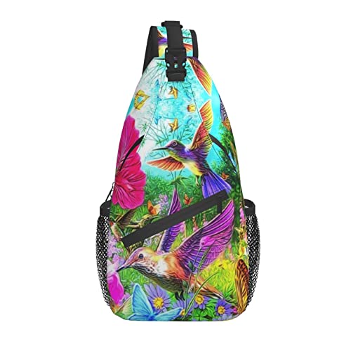 Lightweight Sling Spring Floral Butterfly Hummingbird Backpack Sling Bag Travel Hiking Small Backpack For Women Men Kids Gifts