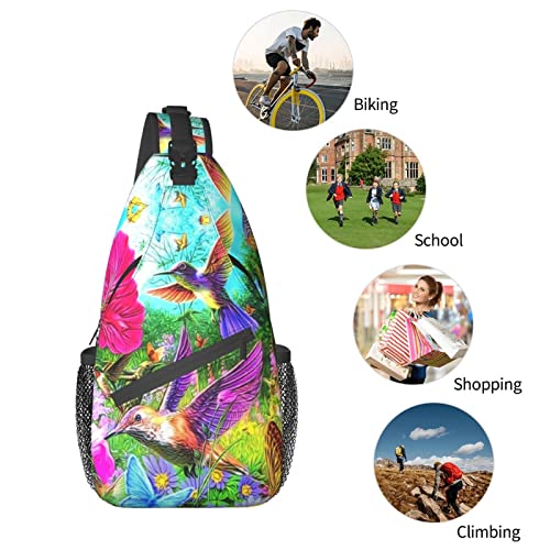 Lightweight Sling Spring Floral Butterfly Hummingbird Backpack Sling Bag Travel Hiking Small Backpack For Women Men Kids Gifts