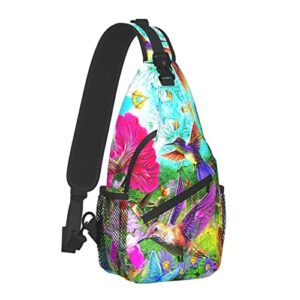 Lightweight Sling Spring Floral Butterfly Hummingbird Backpack Sling Bag Travel Hiking Small Backpack For Women Men Kids Gifts