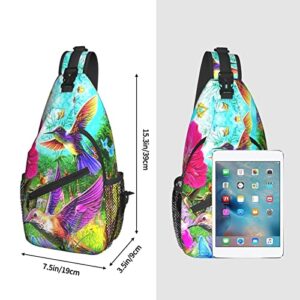 Lightweight Sling Spring Floral Butterfly Hummingbird Backpack Sling Bag Travel Hiking Small Backpack For Women Men Kids Gifts