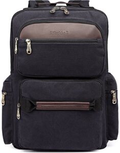 kaukko fashion spacious canvas laptop knapsack with sleeve backpack for men-black