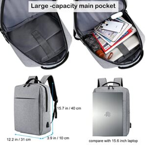 Jranter Laptop Backpack Slim Business Work College School Computer Bag with USB Charging Port Fits 15.6 inch Notebook (gray)