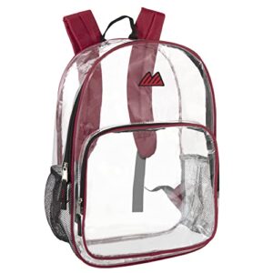 summit ridge waterproof clear backpack with water bottle holder stadium approved heavy duty clear backpack quality see through bag (red)