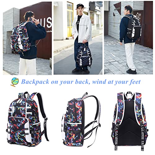 Middle-High School Backpacks for Teens Boys Mens with USB Charger, Capacity Boys Elementary Bookbags Laptop Backpacks, Water-resistant Travel Rucksacks