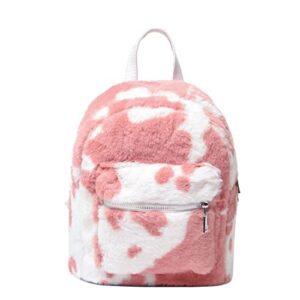 tomato city fuzzy 3d bunny ear backpack kawaii fluffy shouder bag purse girls (pink cow print,faux fur)