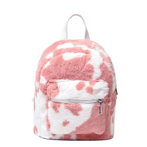 Tomato City Fuzzy 3D Bunny Ear Backpack Kawaii Fluffy Shouder Bag Purse Girls (Pink Cow Print,Faux Fur)