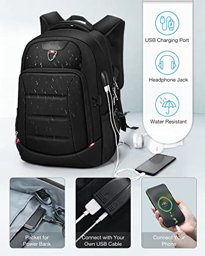 HOMIEE Laptop Backpack Extra Large Travel Backpack 40L Anti Theft College School Backpack for Men Women with USB Port, Water Resistant Business Computer Bag Fit 17.3 Inch Laptop