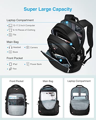 HOMIEE Laptop Backpack Extra Large Travel Backpack 40L Anti Theft College School Backpack for Men Women with USB Port, Water Resistant Business Computer Bag Fit 17.3 Inch Laptop