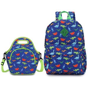 vonxury cute lightweight dinosaur kids backpack and neoprene lunch bag bundle