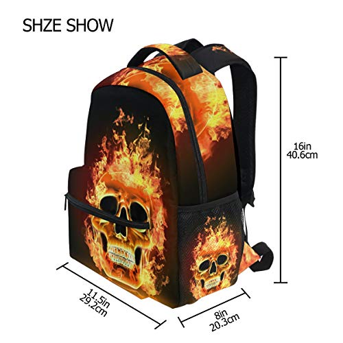 Wamika Fire Skull Backpacks Flaming Skeleton Laptop Book Bag Casual Extra Durable Backpack Lightweight Travel Sports Day Pack for Men Women