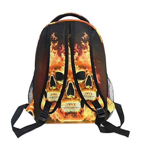 Wamika Fire Skull Backpacks Flaming Skeleton Laptop Book Bag Casual Extra Durable Backpack Lightweight Travel Sports Day Pack for Men Women