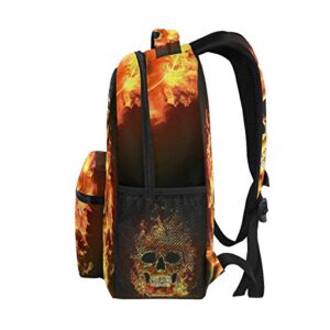 Wamika Fire Skull Backpacks Flaming Skeleton Laptop Book Bag Casual Extra Durable Backpack Lightweight Travel Sports Day Pack for Men Women