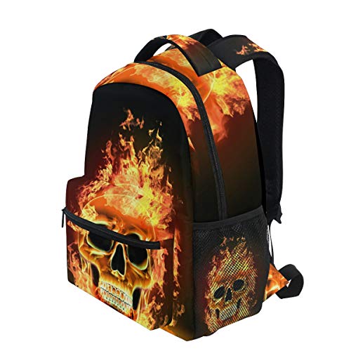 Wamika Fire Skull Backpacks Flaming Skeleton Laptop Book Bag Casual Extra Durable Backpack Lightweight Travel Sports Day Pack for Men Women