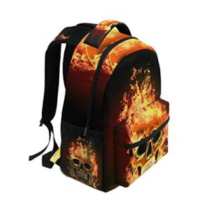 Wamika Fire Skull Backpacks Flaming Skeleton Laptop Book Bag Casual Extra Durable Backpack Lightweight Travel Sports Day Pack for Men Women