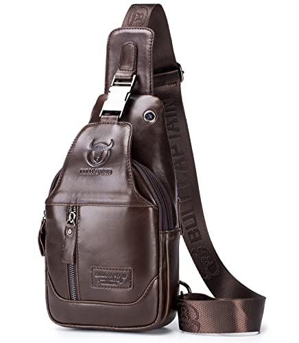 BULLCAPTAIN Sling Bag Genuine Leather Crossbody Backpack Outdoor Travel Chest Bag Daypack (Brown)