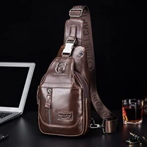 BULLCAPTAIN Sling Bag Genuine Leather Crossbody Backpack Outdoor Travel Chest Bag Daypack (Brown)