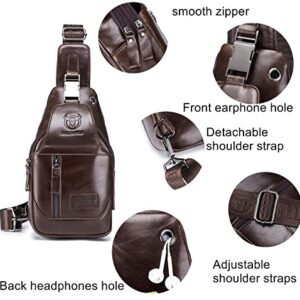 BULLCAPTAIN Sling Bag Genuine Leather Crossbody Backpack Outdoor Travel Chest Bag Daypack (Brown)