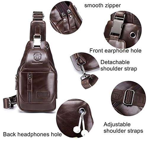 BULLCAPTAIN Sling Bag Genuine Leather Crossbody Backpack Outdoor Travel Chest Bag Daypack (Brown)