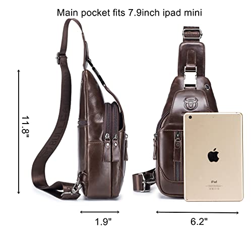 BULLCAPTAIN Sling Bag Genuine Leather Crossbody Backpack Outdoor Travel Chest Bag Daypack (Brown)