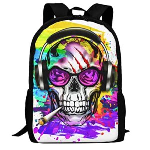 sdfsdby colorful skull with headphones laptop backpack water resistant school computer backpack college fashion casual dayback business backpack for teens adults boys girls…