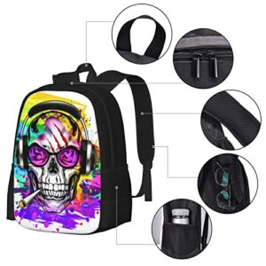 Sdfsdby Colorful Skull with Headphones Laptop Backpack Water Resistant School Computer Backpack College Fashion Casual Dayback Business Backpack for Teens Adults Boys Girls…