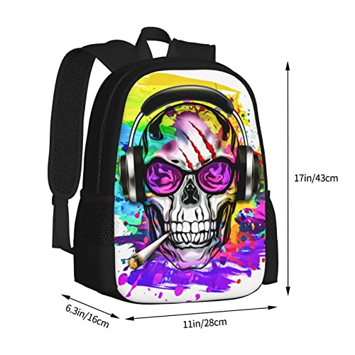 Sdfsdby Colorful Skull with Headphones Laptop Backpack Water Resistant School Computer Backpack College Fashion Casual Dayback Business Backpack for Teens Adults Boys Girls…