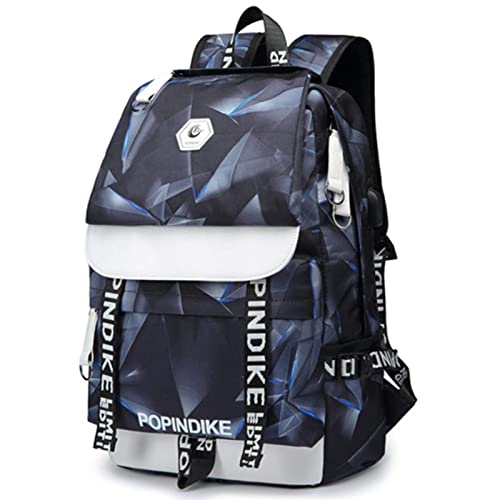 Blue Backpack Bookbag for High School, Travel Backpack with USB Port.