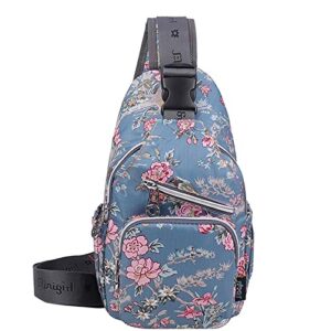 oudduo sling backpack hiking chest bag nylon for teens girl women (peony)