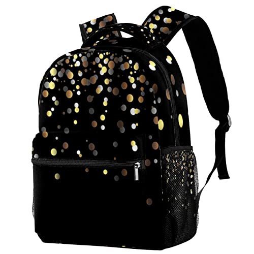 Teens Student Backpacks Boys Girls School Bookbags Laptop Backpack Gold Glitter Black Schoolbag Purse Casual Daypack Bag with Multiple Pockets