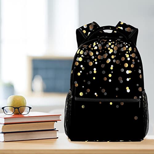 Teens Student Backpacks Boys Girls School Bookbags Laptop Backpack Gold Glitter Black Schoolbag Purse Casual Daypack Bag with Multiple Pockets