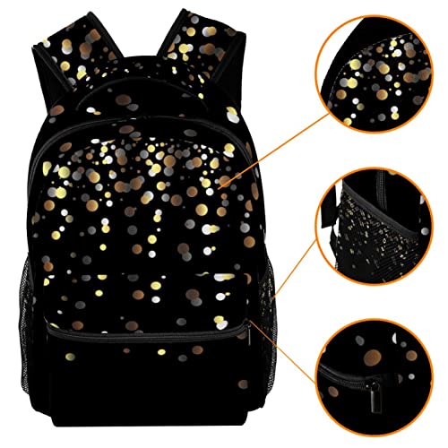 Teens Student Backpacks Boys Girls School Bookbags Laptop Backpack Gold Glitter Black Schoolbag Purse Casual Daypack Bag with Multiple Pockets