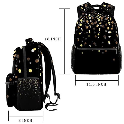 Teens Student Backpacks Boys Girls School Bookbags Laptop Backpack Gold Glitter Black Schoolbag Purse Casual Daypack Bag with Multiple Pockets