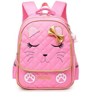 chamqueen cute cat face bowknot school backpack kids school bookbag princess backpack for girls students pink